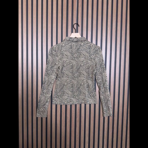 Zara Shirt Medium Brown Abstract Art Long Sleeve Button Performance Stretch Knit - Picture 2 of 7